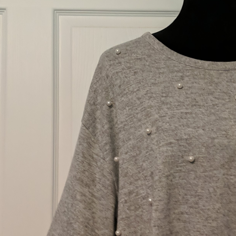 Gray top with 3d pearls from Lane Bryant